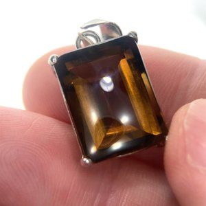Smoky Quartz 12.17ct Rhodium Finish Solid 925 Sterling Silver Pendant